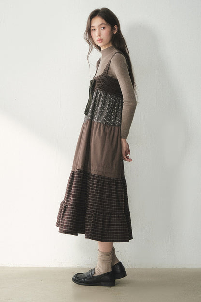 Floral Plaid Patchwork Cake Dress