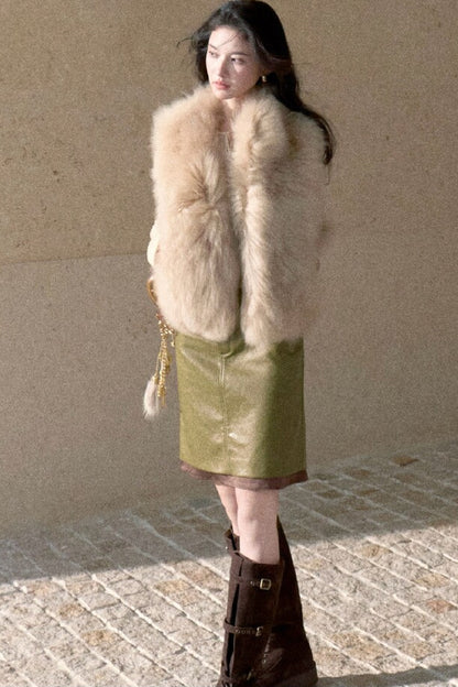 Fern Green Leather Straight Skirt