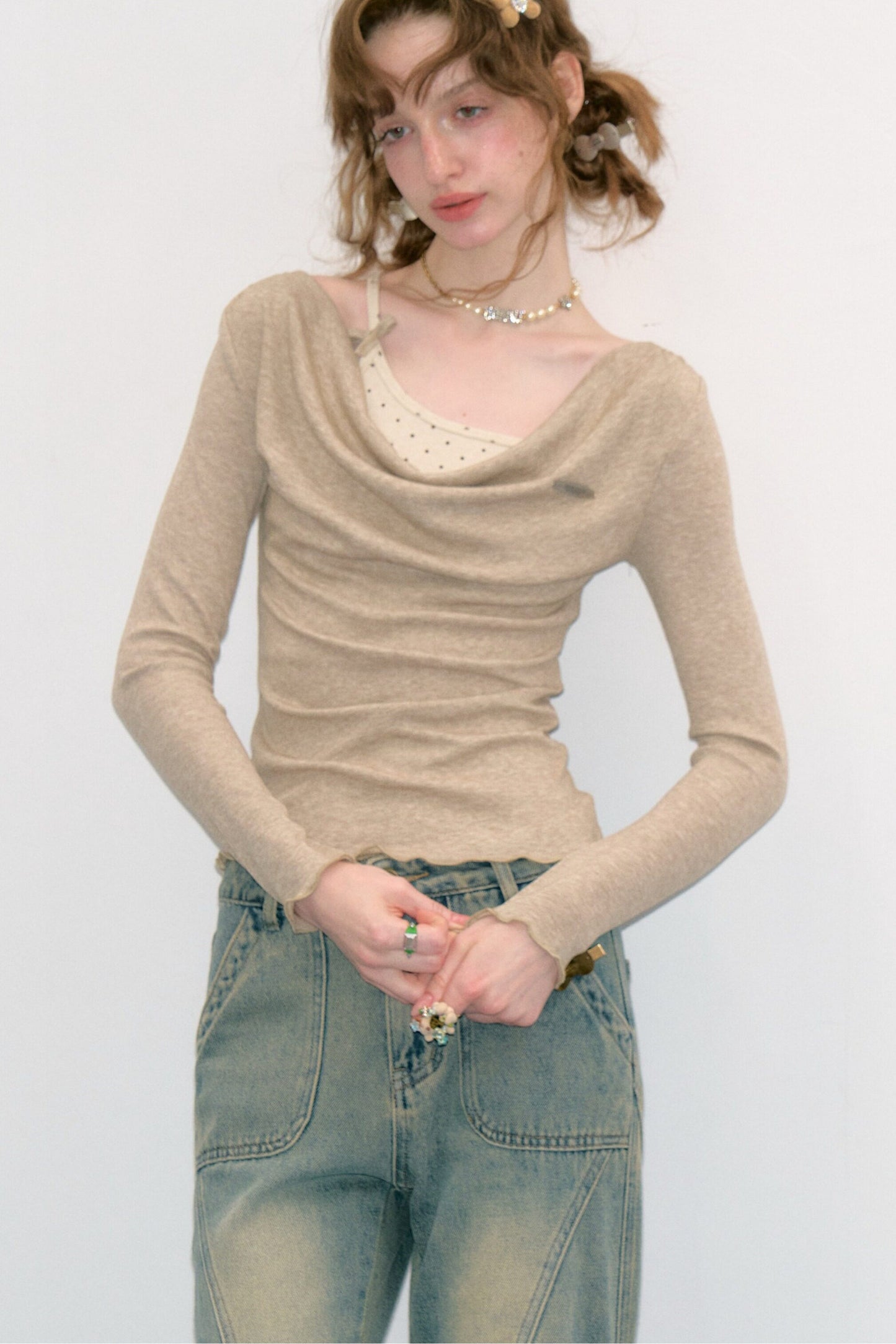 Cowl Neck Knit Base Layer Top