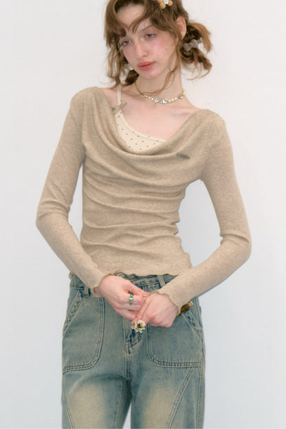 Cowl Neck Knit Base Layer Top