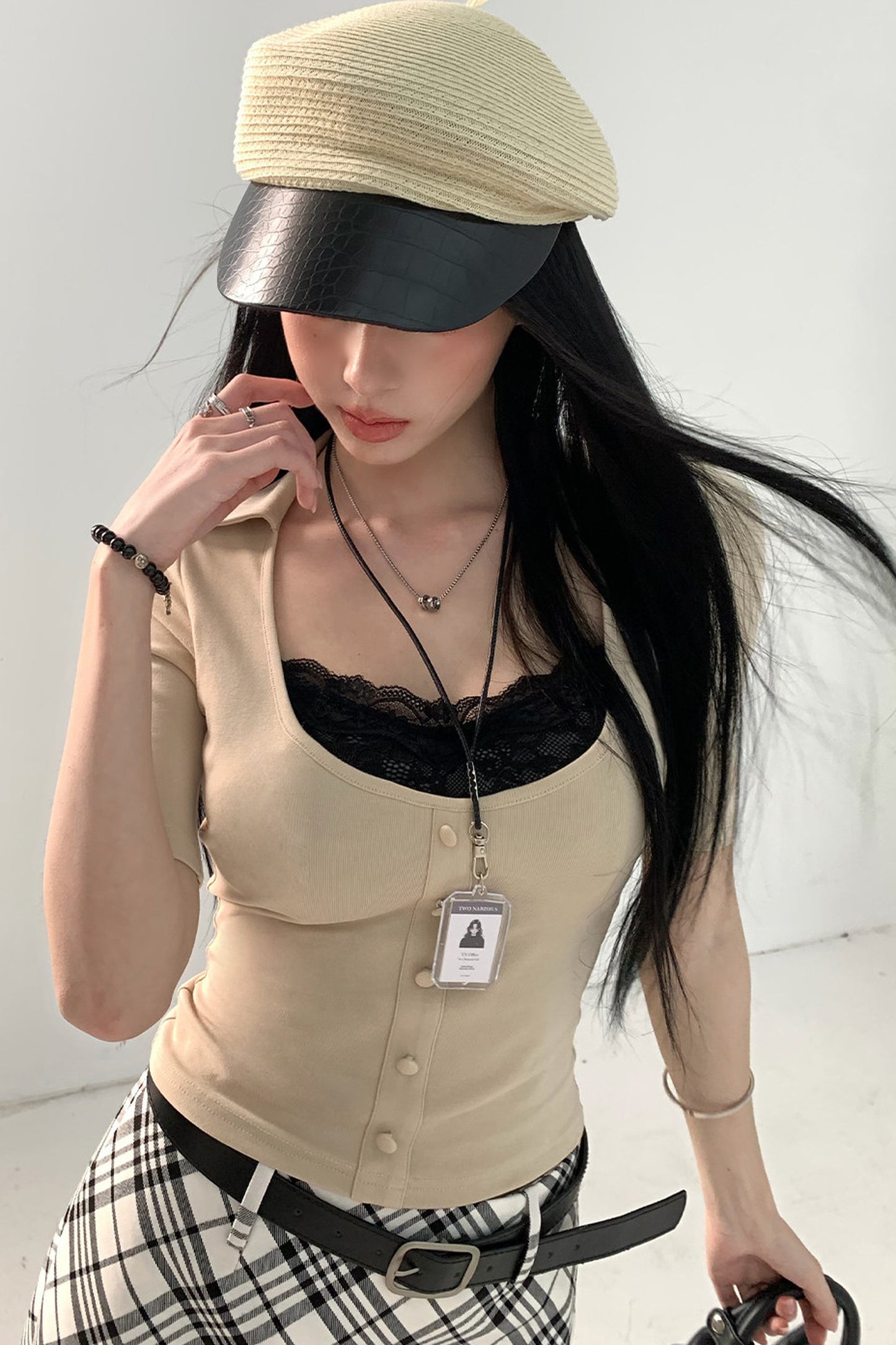 Fake Two-Piece U-Neck Top Set-Up