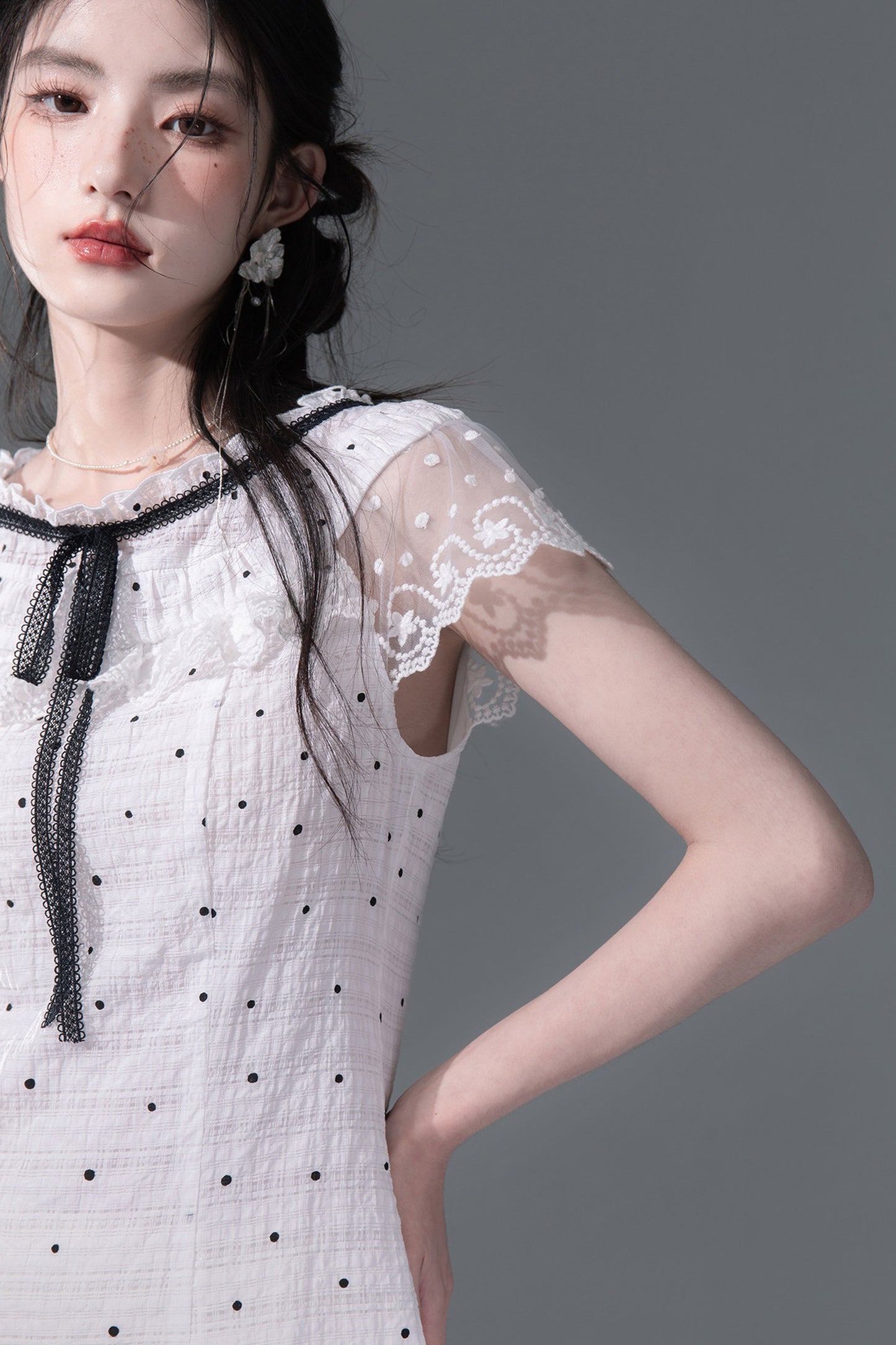 Pearl Polka Dot Chiffon Dress Set-Up