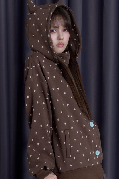 Star Cat Ear Fleece-Lined Jacket