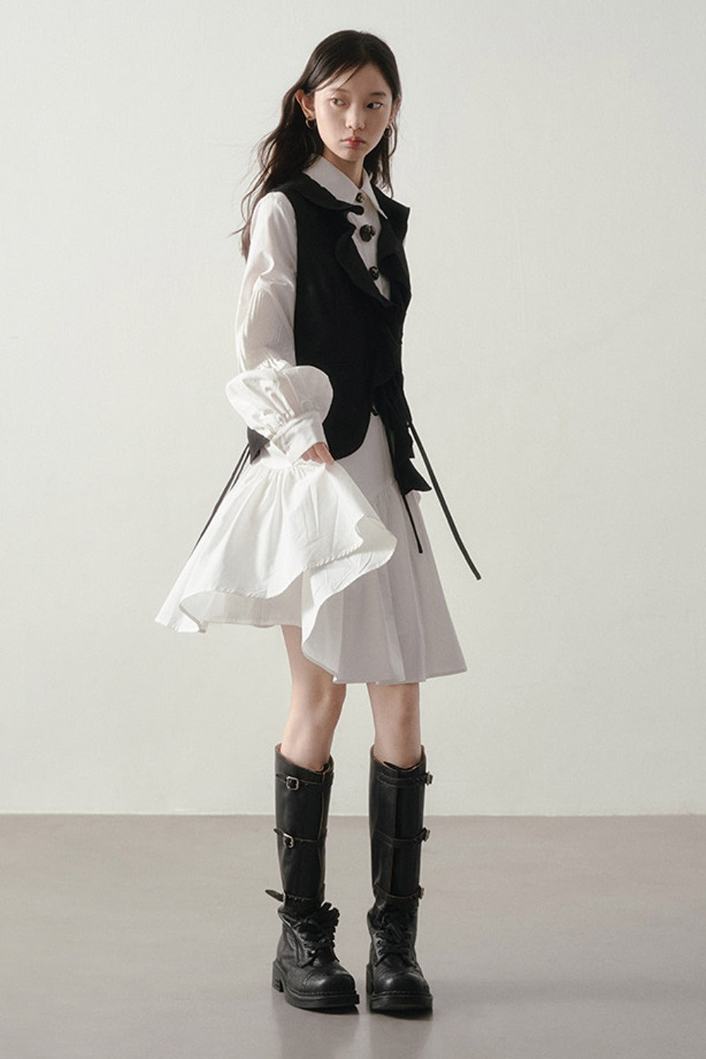 French Style Ruffled Suit Fabric Vest