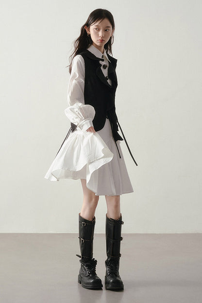French Style Ruffled Suit Fabric Vest