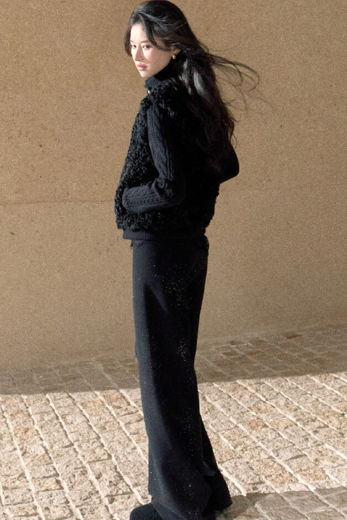Vintage Eco-Friendly Fur Cable Knit Jacket