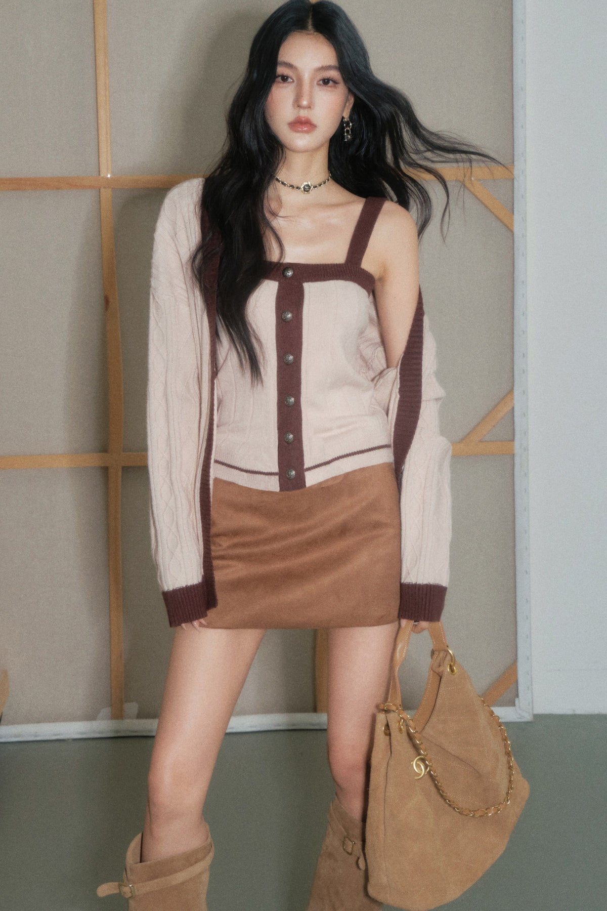 Knitted Camisole With Jacket and Skirt Set-Up