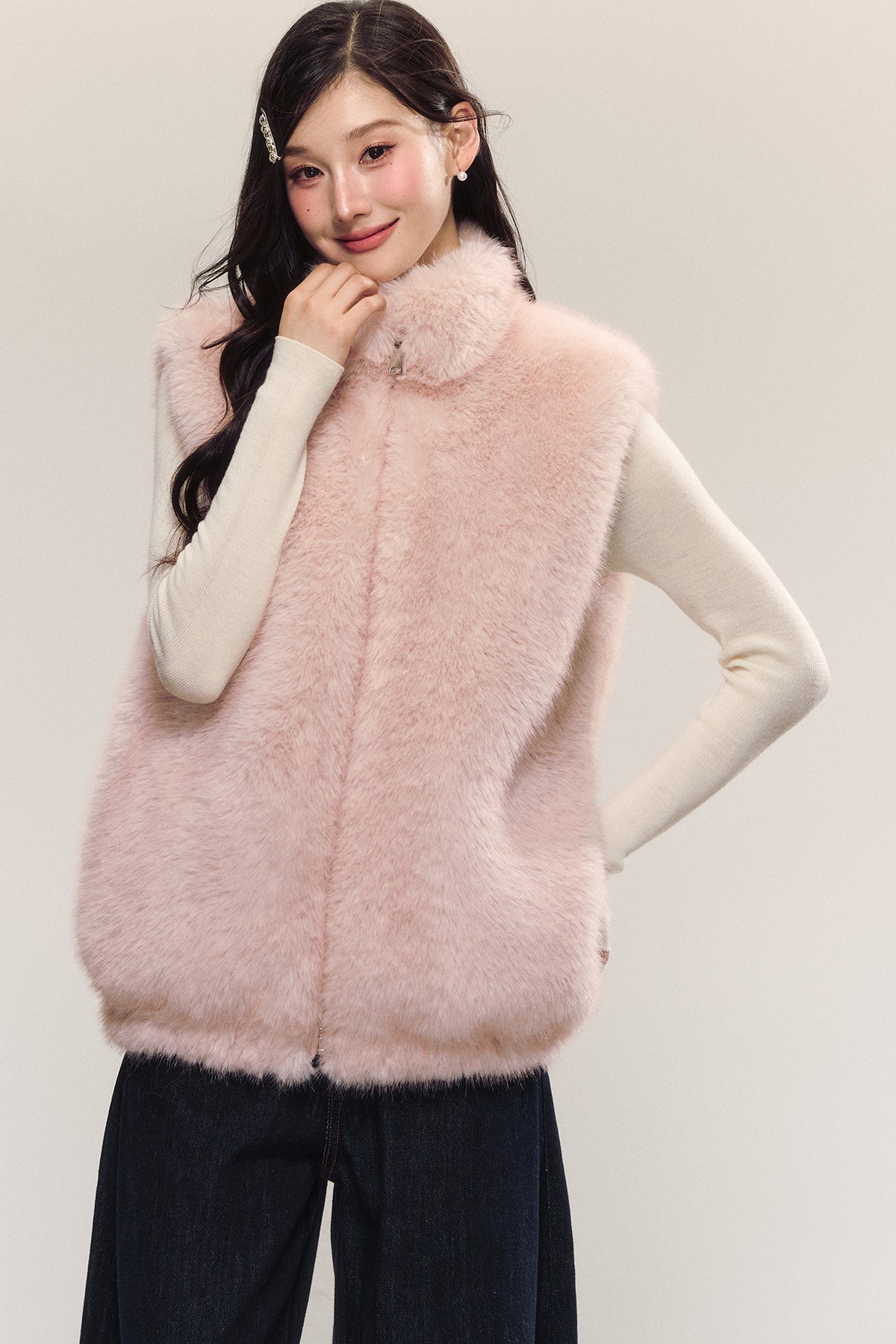 Reversible Sleeveless Pink Faux Fur Vest