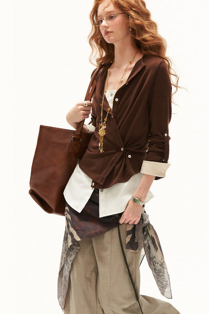 Button-Up Waist-Slimming Shirt Top