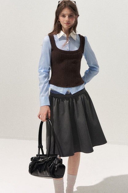 Spliced Twist-Knit Vest with Shirt Set