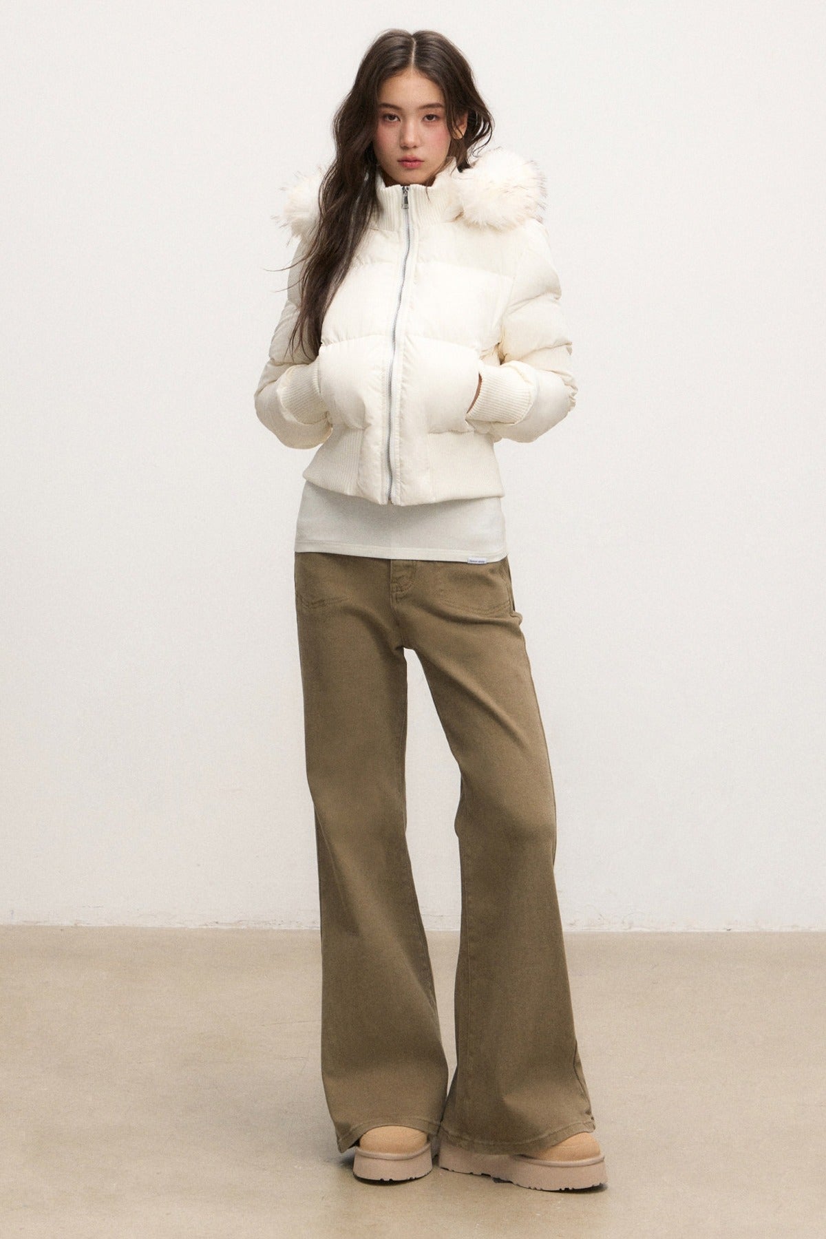 Fur Collar Hooded Down Jacket and Pants Set