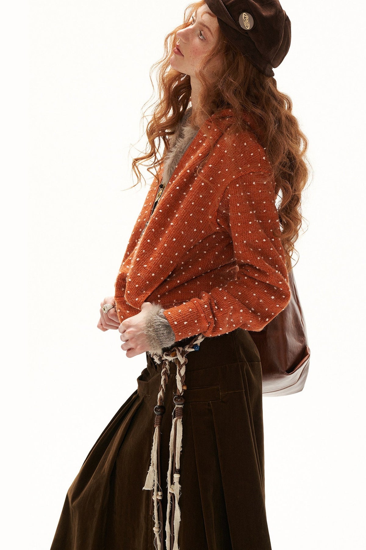Cardigan à capuche zippé à pois