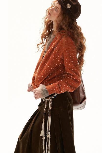 Cardigan à capuche zippé à pois