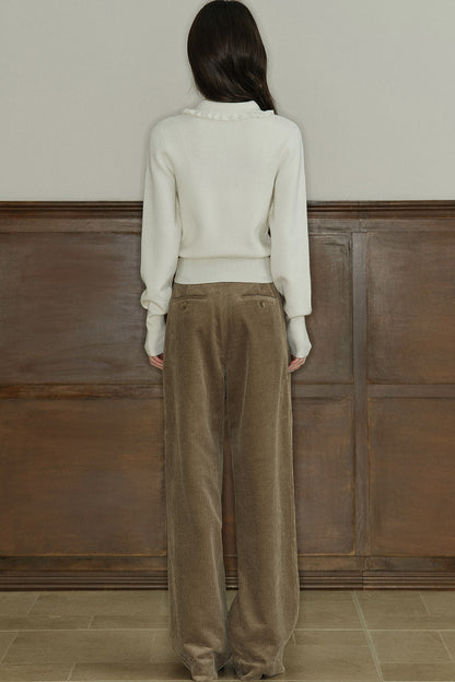 Wool Blend Ruffled Doll Collar Top