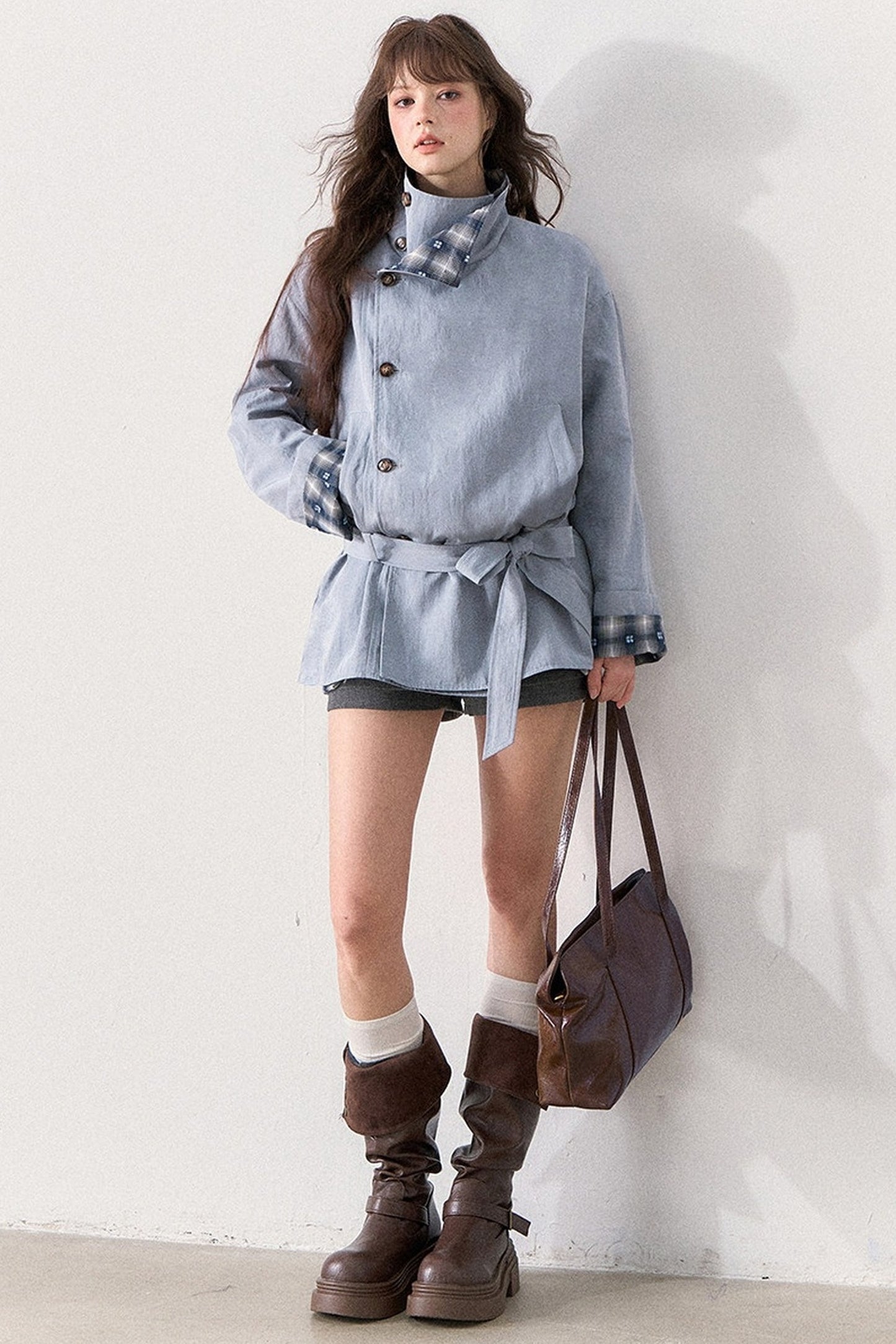 Mint Plaid Patchwork Trench Coat