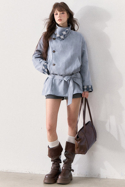 Mint Plaid Patchwork Trench Coat