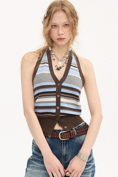 Gilet halter lavorato a maglia a righe