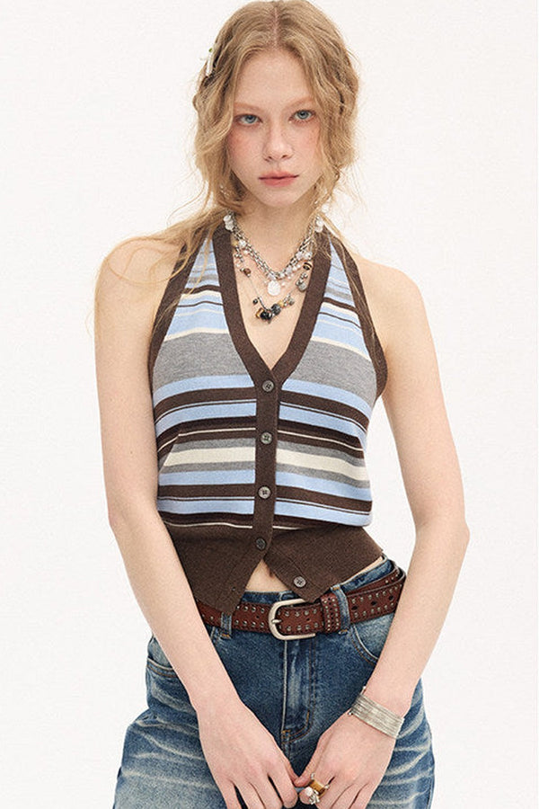 Chaleco halter de punto a rayas