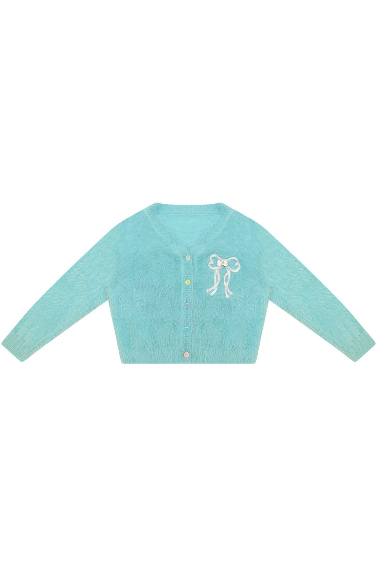 Blue-Green Bowknot Knit Cardigan