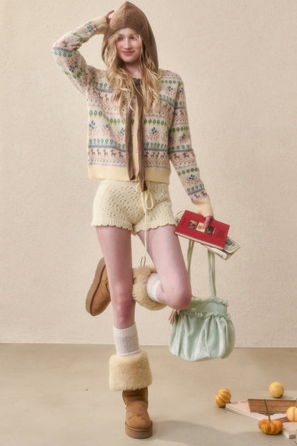 Reindeer Fair Isle Doll Collar Short Cardigan