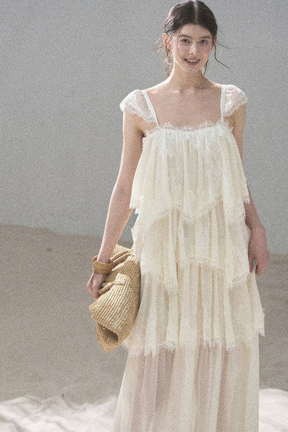 Asymmetric French Lace Mesh Top Set