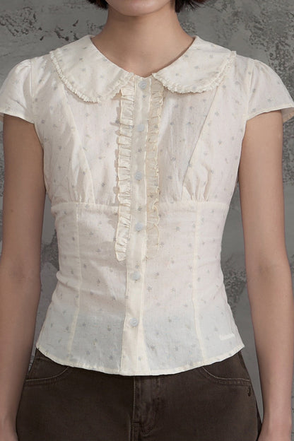 Floral Ruffle Doll Collar Blouse and Skirt Set-Up