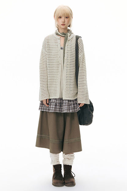 Solid Color Hollow Knit Cardigan