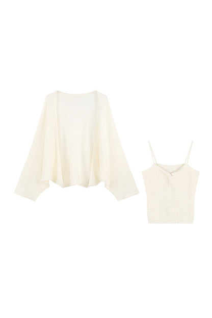 V-Neck Knitted Cardigan and Camisole Set-Up