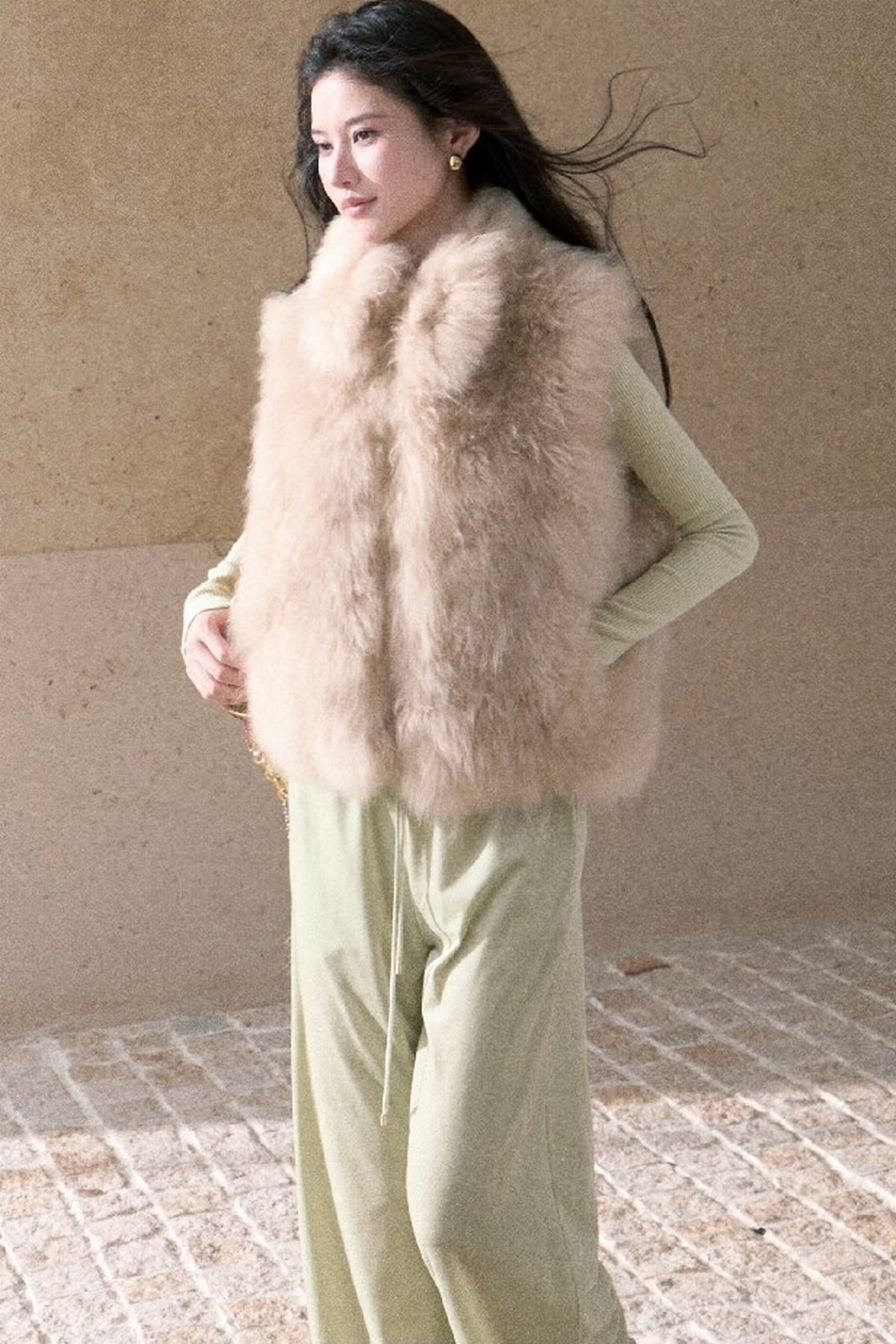 Short Fluffy V-Open Front Fur Vest