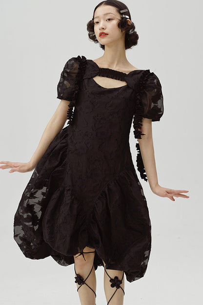 Irregular Floral Puff Dress