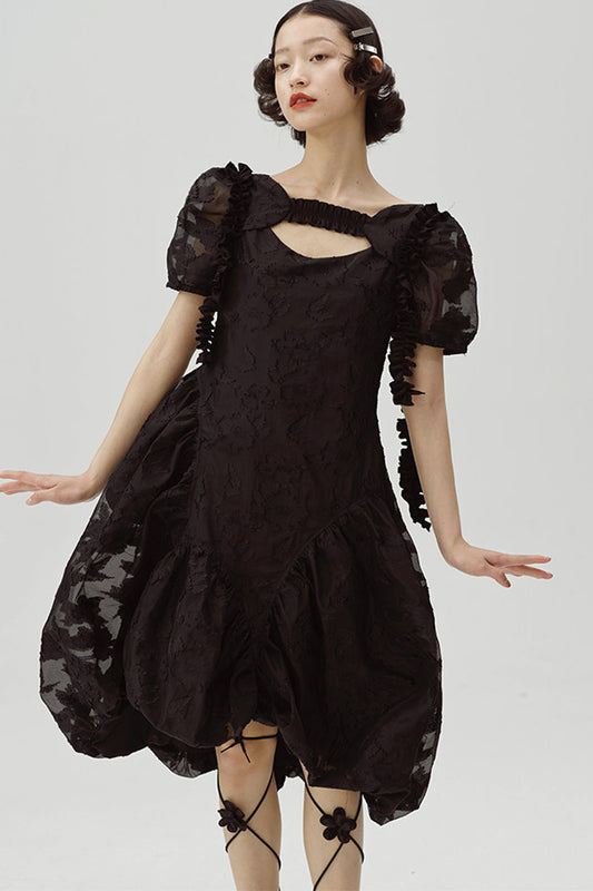 Irregular Floral Puff Dress