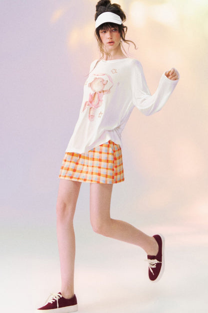Plaid Drawstring Mini Skirt