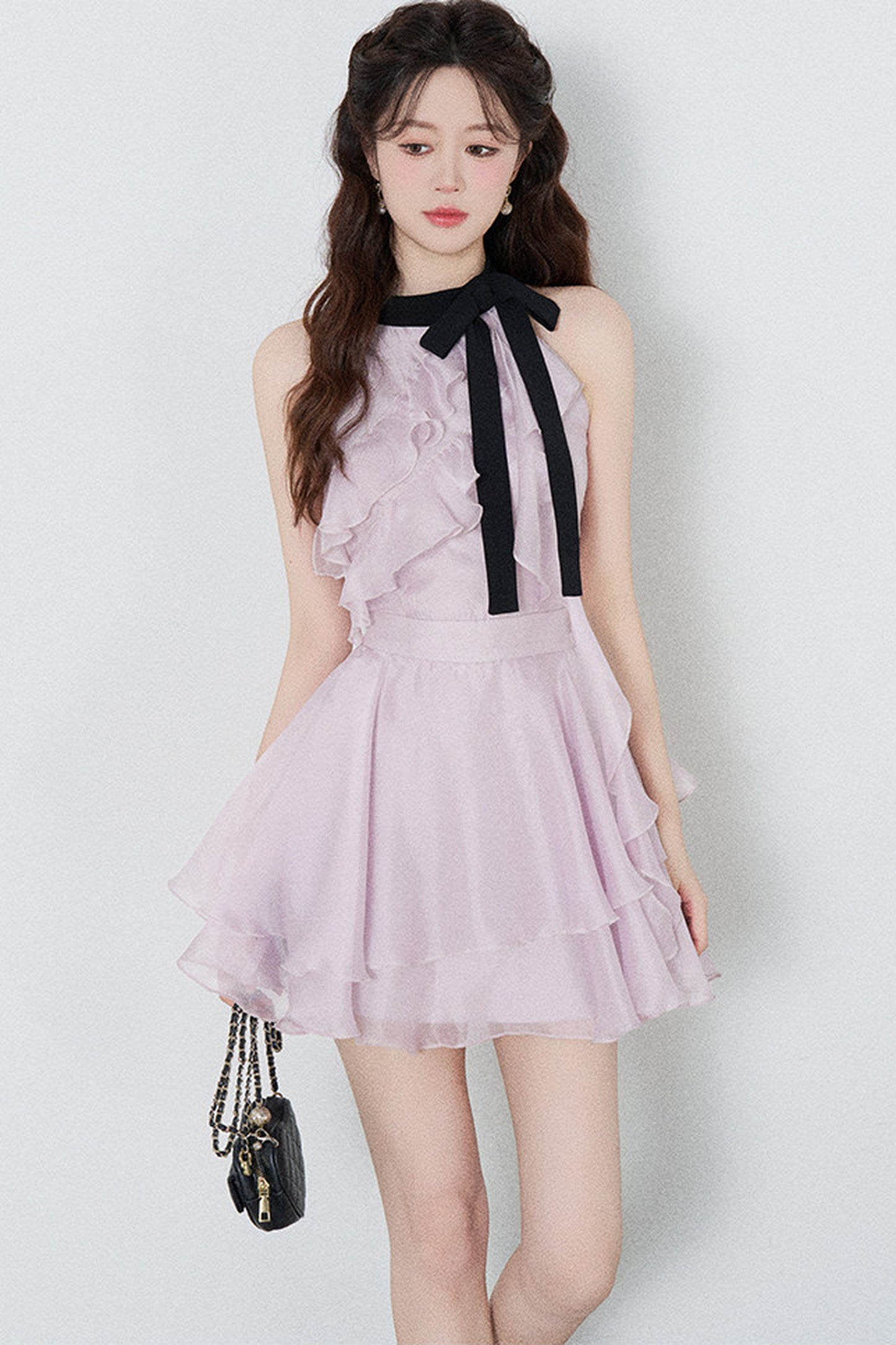 Ruffled Purple Chiffon Dress
