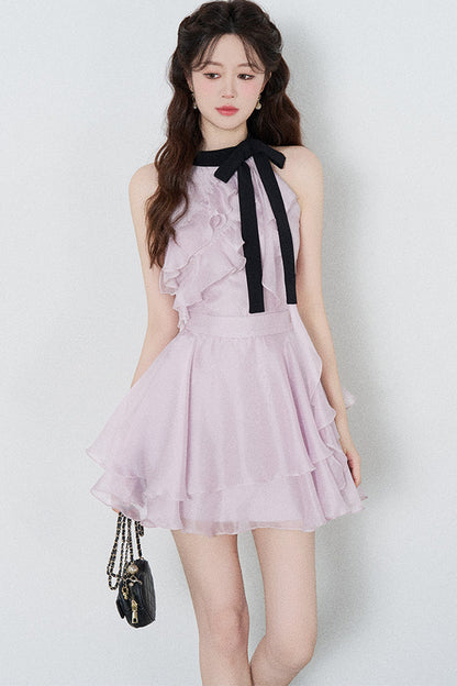 Ruffled Purple Chiffon Dress