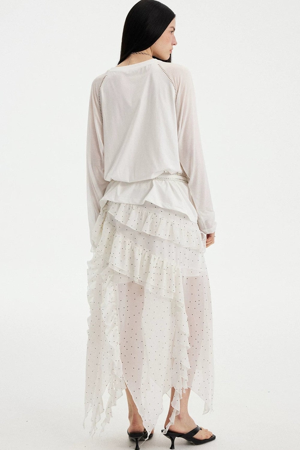 Bow Floral Spliced Long-Sleeve Top