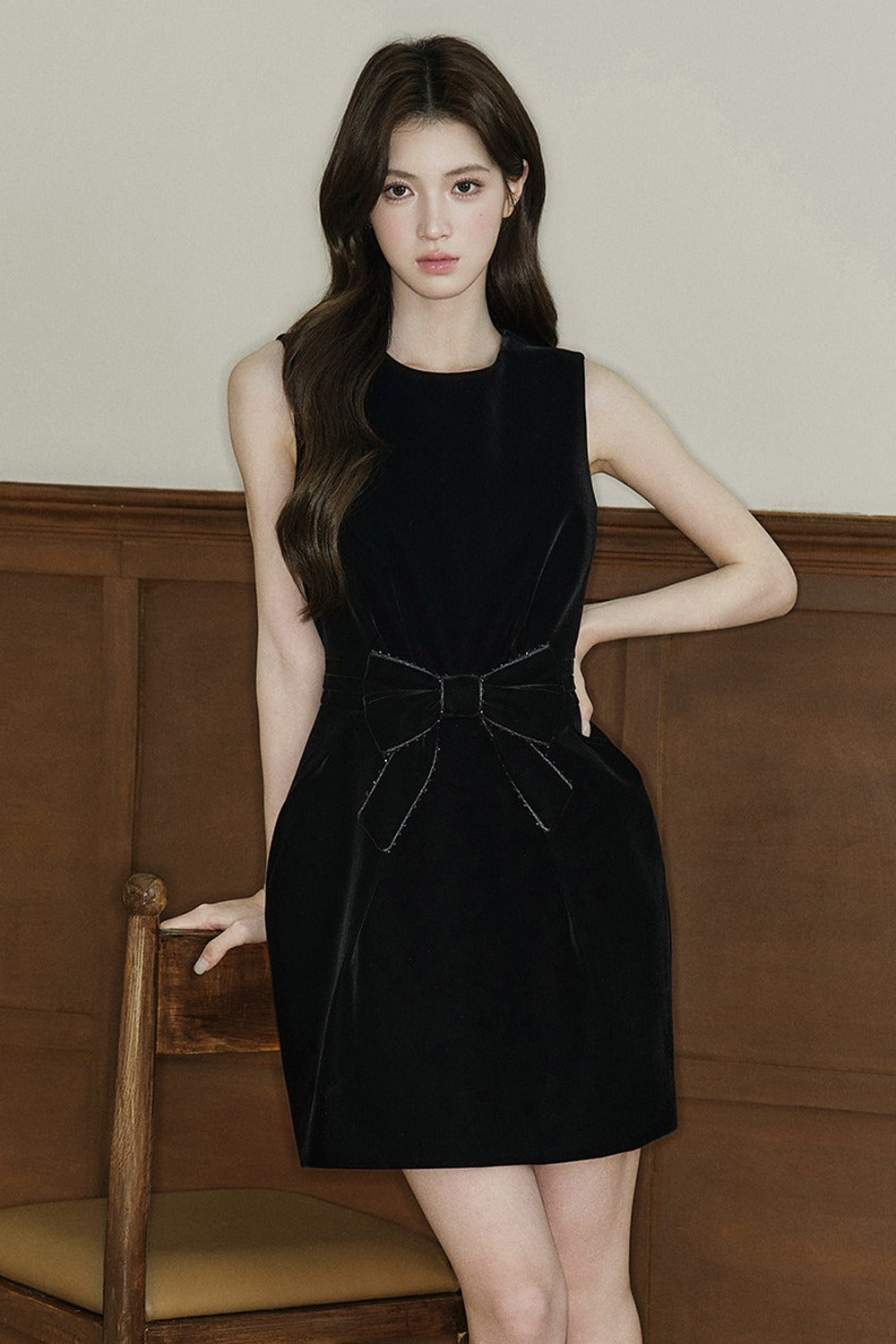 Bow Velvet A-Line Dress