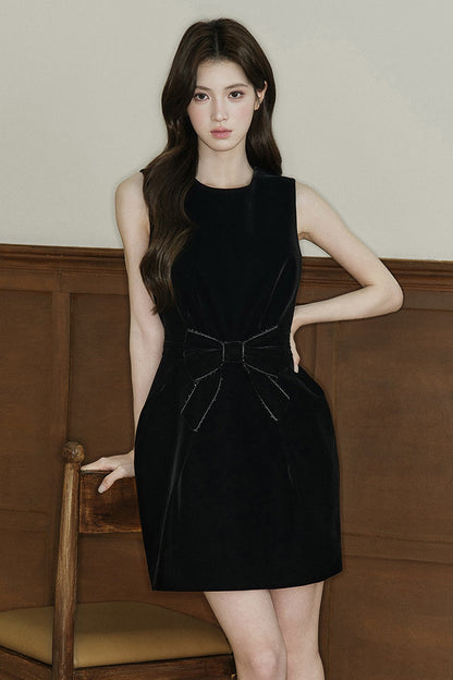 Bow Velvet A-Line Dress