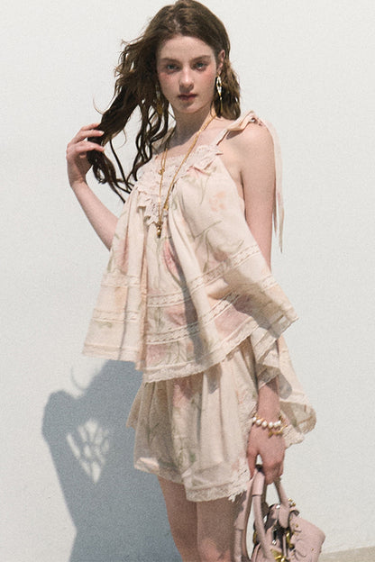 Acetate Linen Backless Camisole Set-Up