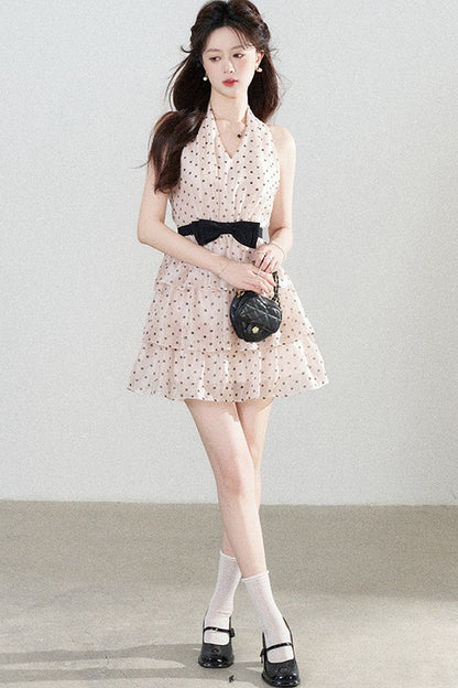 Pink Polka Dot Chiffon Dress