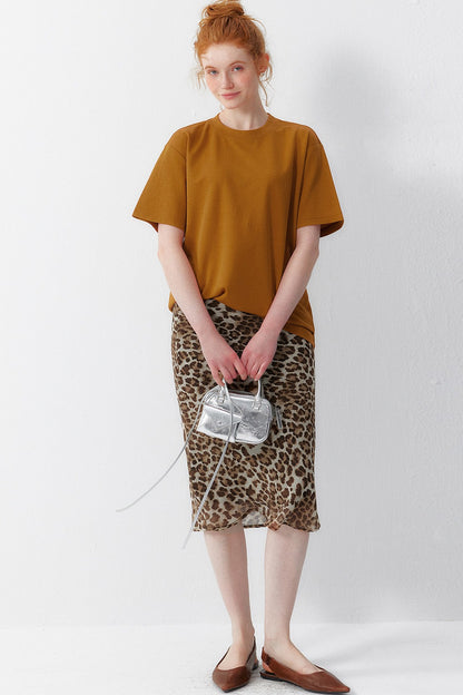 Leopard Chiffon Midi Skirt
