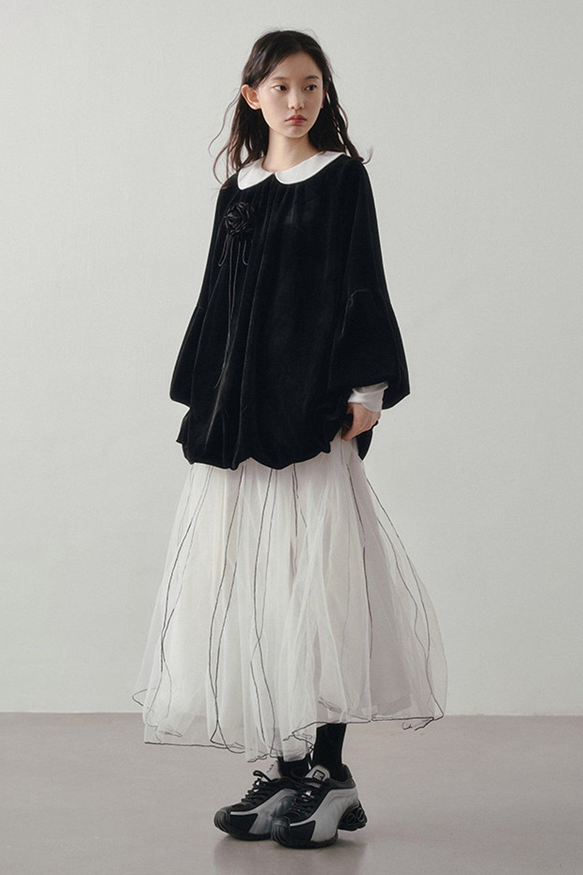 Patchwork Long Sleeve Velvet Tops