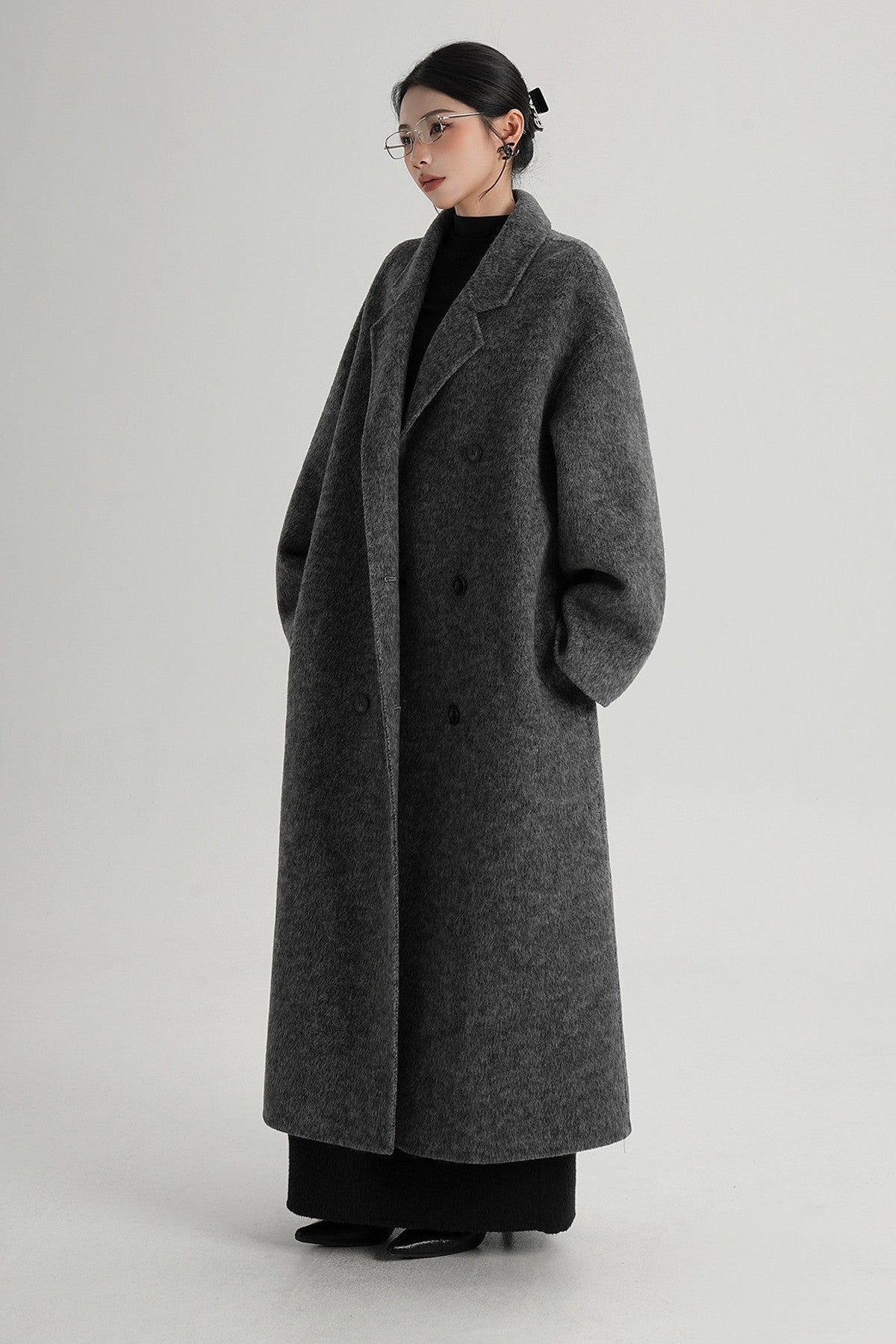 Cappotto ampio lungo in lana double face