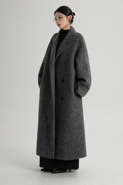 Cappotto ampio lungo in lana double face