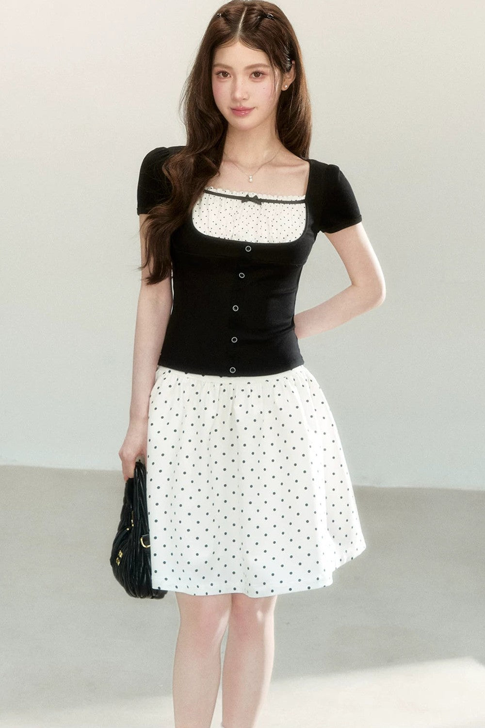 Polka Dot Knit Short Sleeve Top