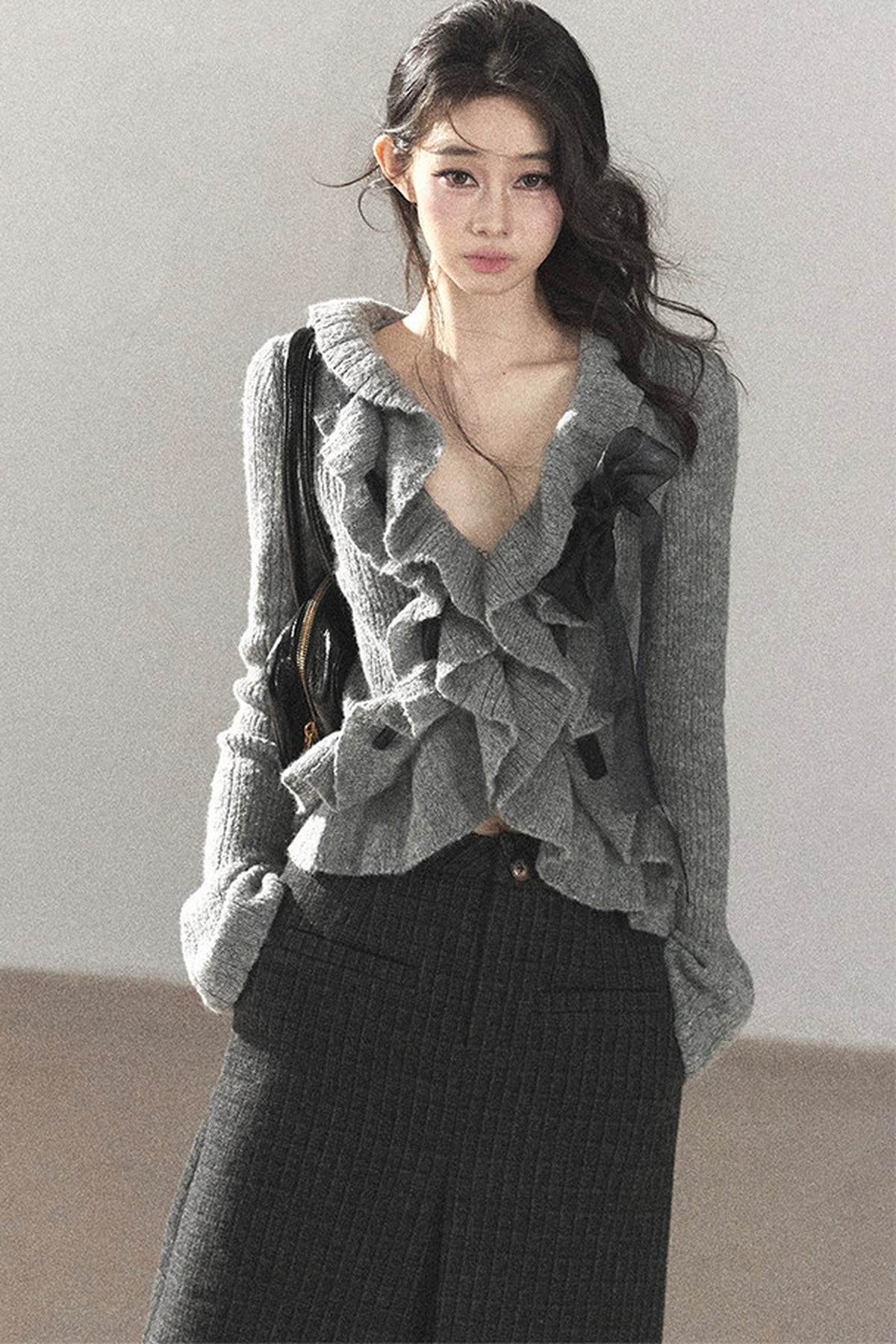 Pull court en maille à volants