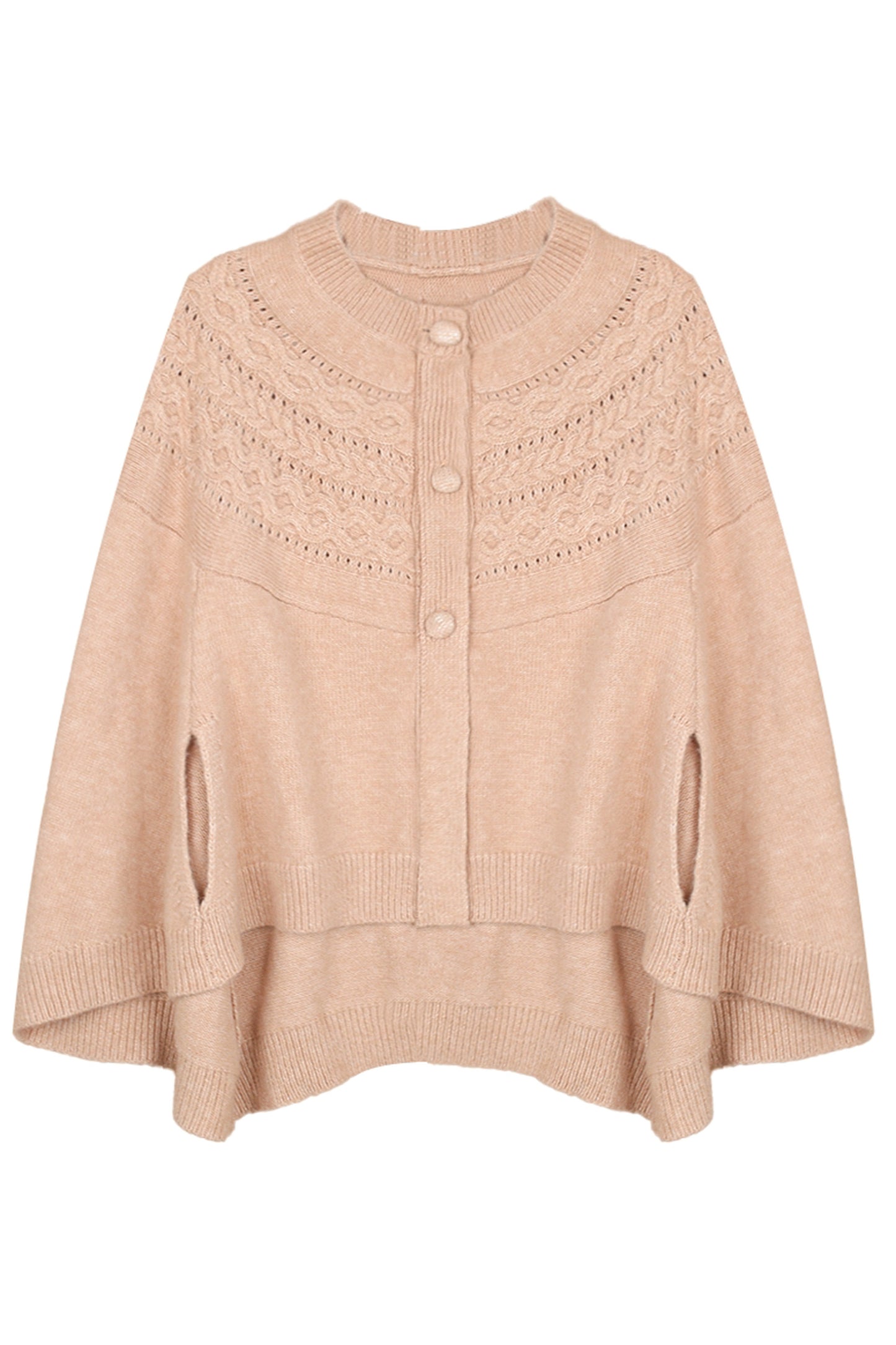 Camel Twisted Wool Knit Cape and Furry Scarf Set