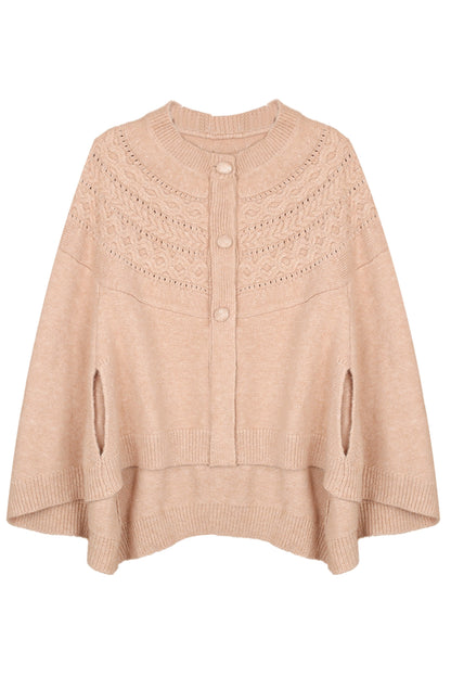 Camel Twisted Wool Knit Cape and Furry Scarf Set