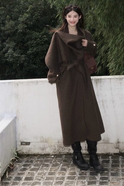 Double-Sided Wool Scarf Collar Coat