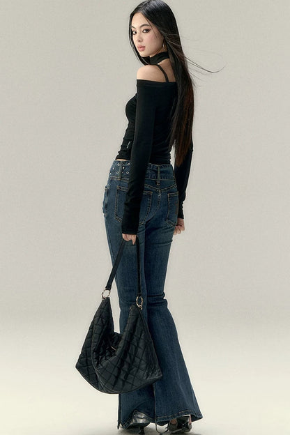 Asymmetrical Off-Shoulder Washed Shirt Set-Up