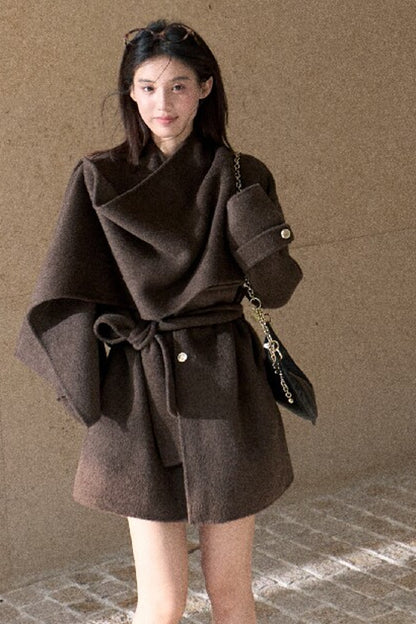 Double-Sided Wool Scarf Collar Coat